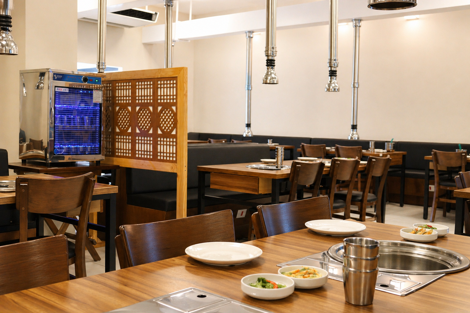 Mesa coreana com jeongol e banchan